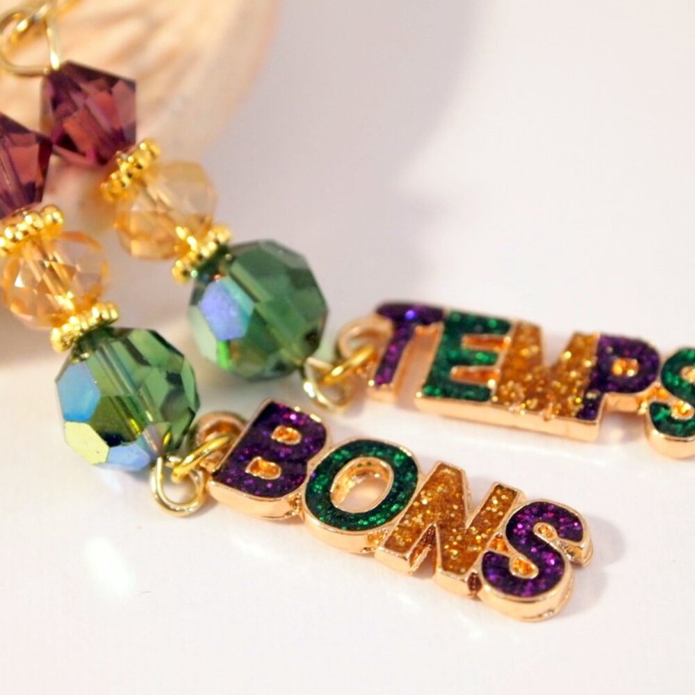 Mardi Gras Earrings Bons Temps Earrings Dangle Pierced or Clip-on Earrrings